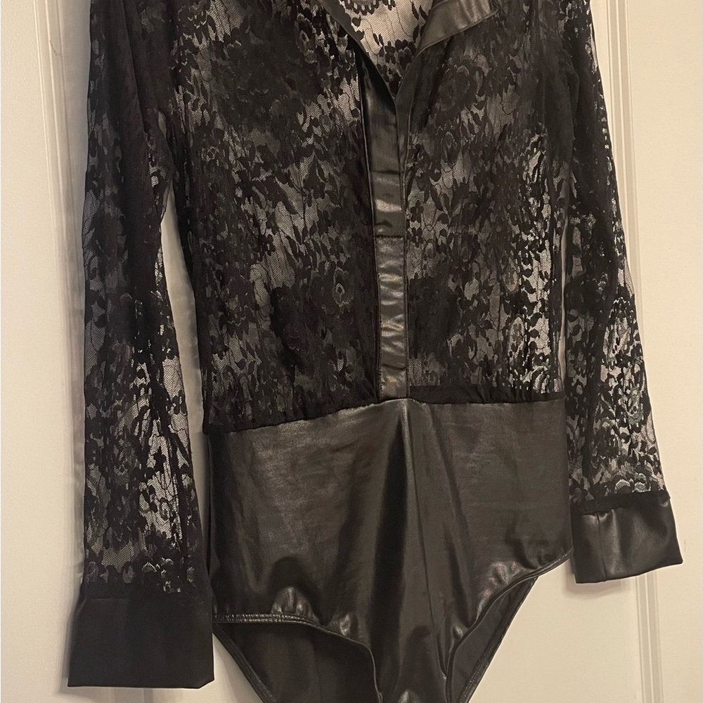 Source Unknown Black Lace and Satin Bodysuit
